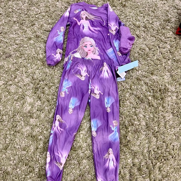 NWT-Girls Frozen 3 Piece Pajama Set - Picture 1 of 9
